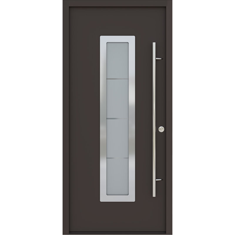 Porte d'entrée en acier pré-suspendue, S'ouvre à droite vers l'intérieur, Brun