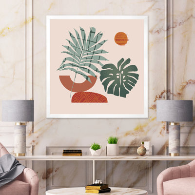Moon and Sun Shapes in Retro Green & Terracotta Tone - Reproduction d'art sur toile encadrée
