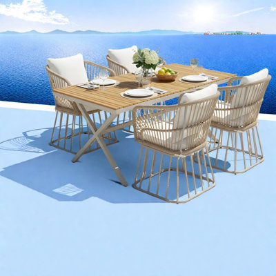 Patio Dining Sets 5 Piece Teak Wood Steel Modern Set For Patio Garden