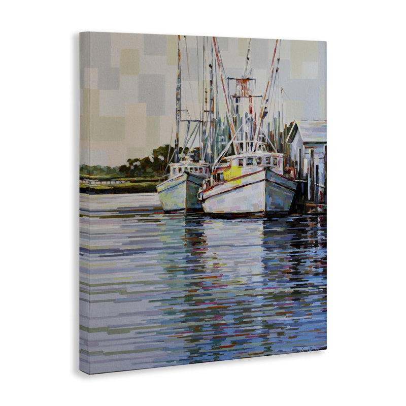 Art mural sur toile, "Shrimp Boat Reflections", par Linda Sperruche, H 16 po x l 20 po