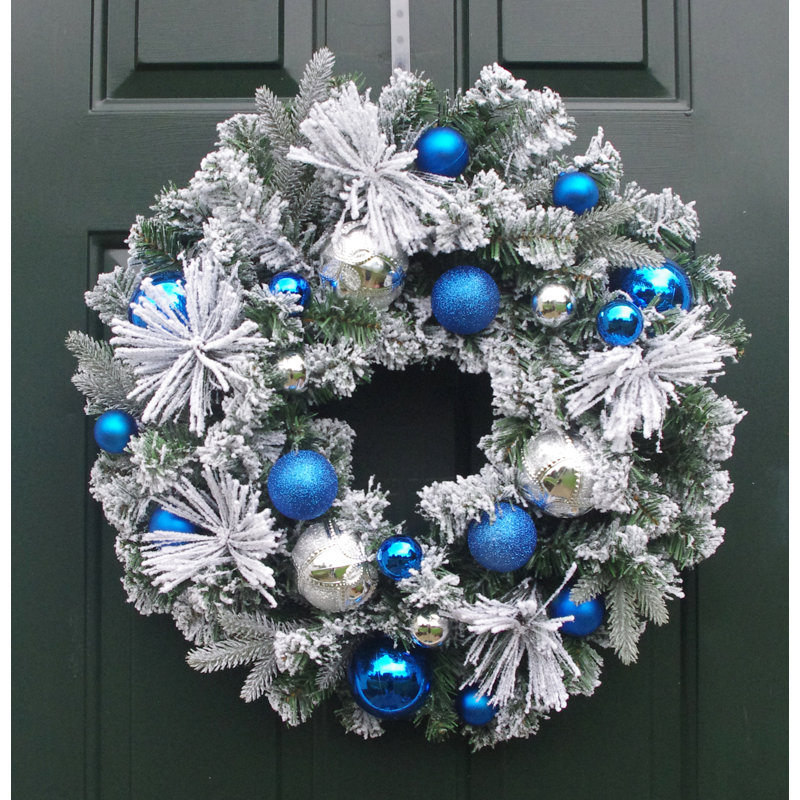 Couronne de Noël en chlorure de polyvinyle, H 24 po x l 24 po x P 5 po, Bleu / bleu sarcelle / argent