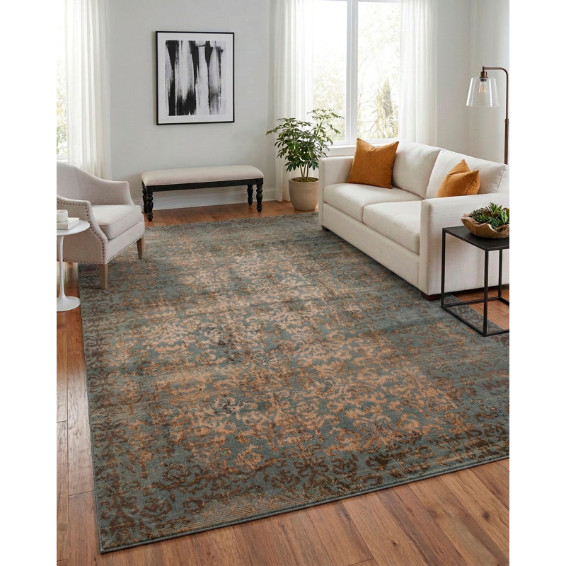 Tapis rectangulaire 6 pi 8 po x 9 pi 7 po Ayla, Rectangle 5 pi x 7 pi 2 po, Bleu / beige