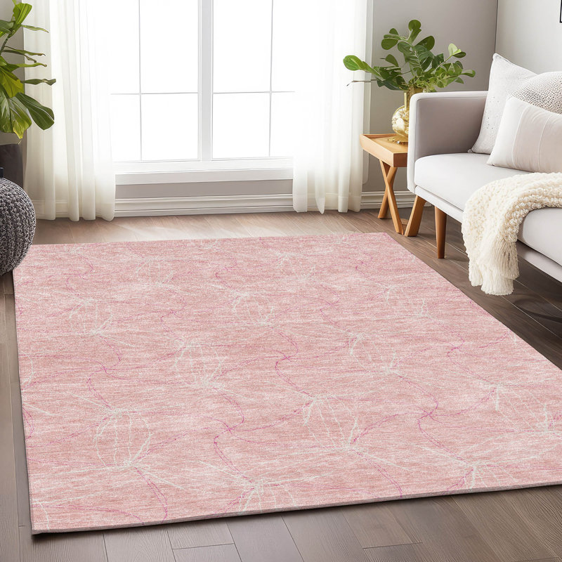 Tapis rose Prisco lavable à la machine de qualité supérieure, Rectangle 10 pi x 14 pi