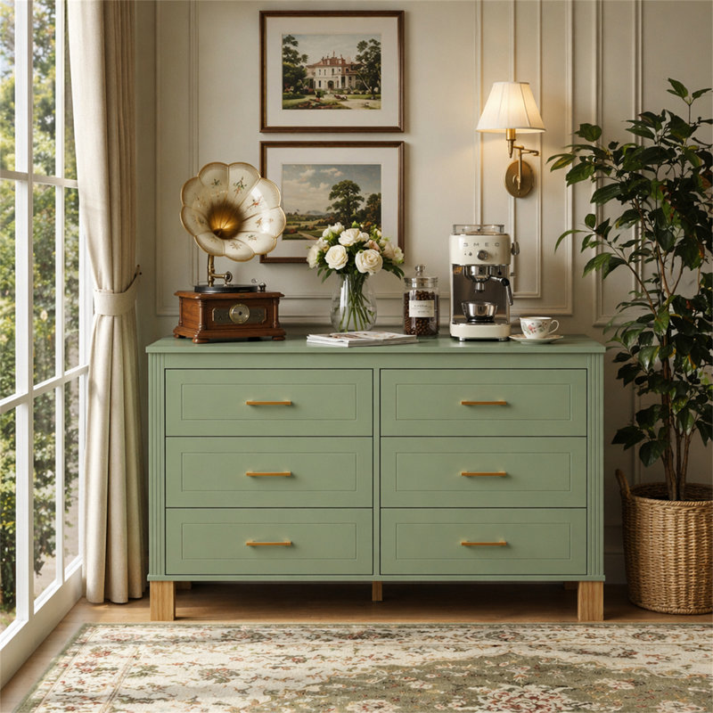 Commode double 6 tiroirs, Sage Green