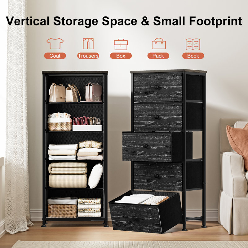 Ojaswi 5-Drawer Dresser, Chest of drawers, Bedroom dresser, Black/Gray