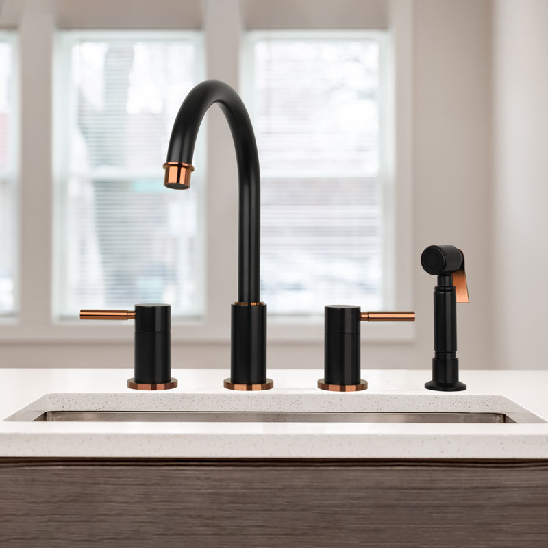 Matte Black and Rose Gold Double Handle Kitchen Faucet with Side Sprayer
