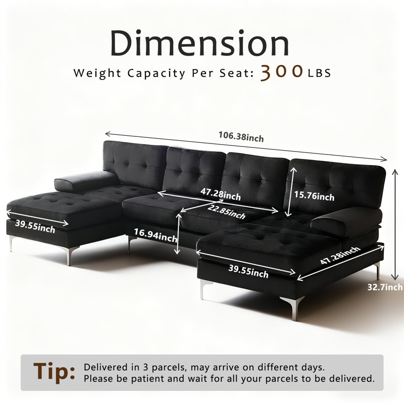 3-Piece Reversible Modular Sectional Sofa Couch