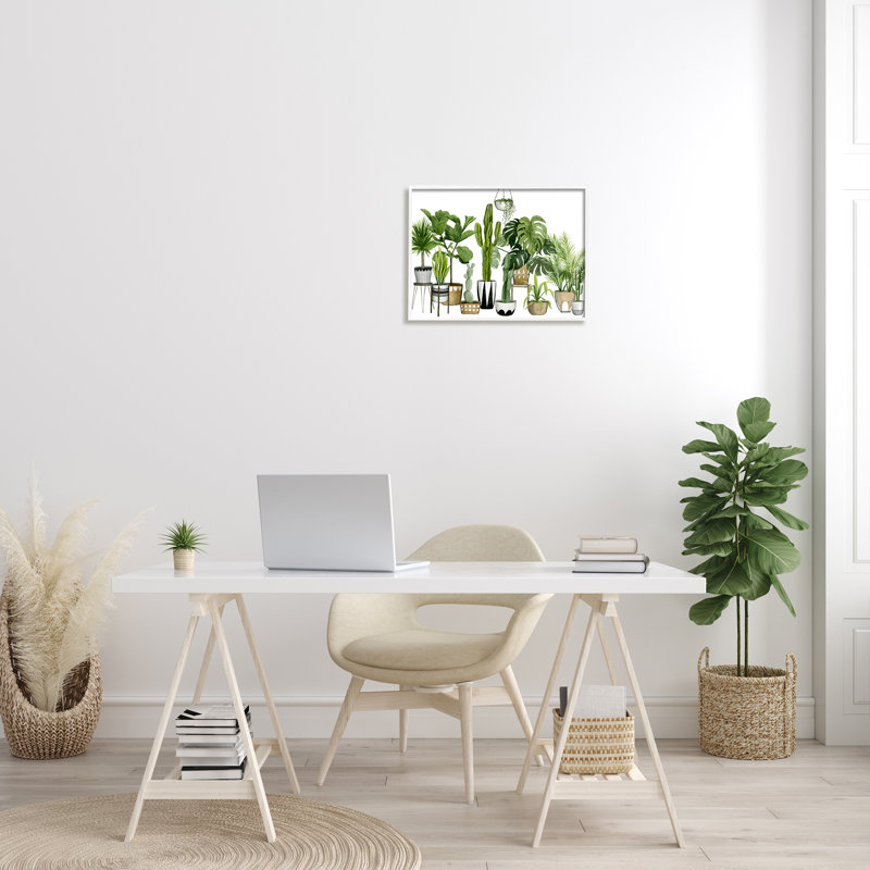 «Boho Plant Scene with Cacti and Succulents in Pots», reproduction de peinture à l'aquarelle, H 20 po x l 16 po x 1,5 po