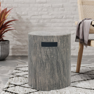 Support pour bouteille de gaz en oxyde de magnésium 16 x 20 pouces avec table d'appoint, aspect gris, forme ronde, béton léger, aucun assemblage requis pour les activités de plein air.