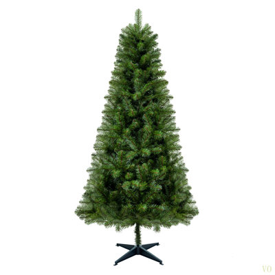 6FT Hinged Unlit Artificial Christmas Tree With 582 Tips, Full PVC Branches,  Holiday Tree With 4-Leg Plastic Stand For Indoor Christmas Decoration