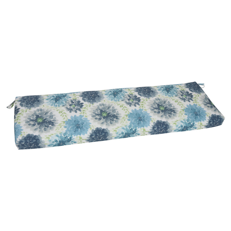 Outdoor Bench Cushion, White/Blue/Gardenia Cool Floral, 63" W x 19" D