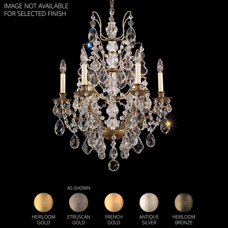 Bordeaux 6 Light 22in x 29in Chandelier in French Gold with Clear Heritage Handcut Crystals, Heirloom Bronze
