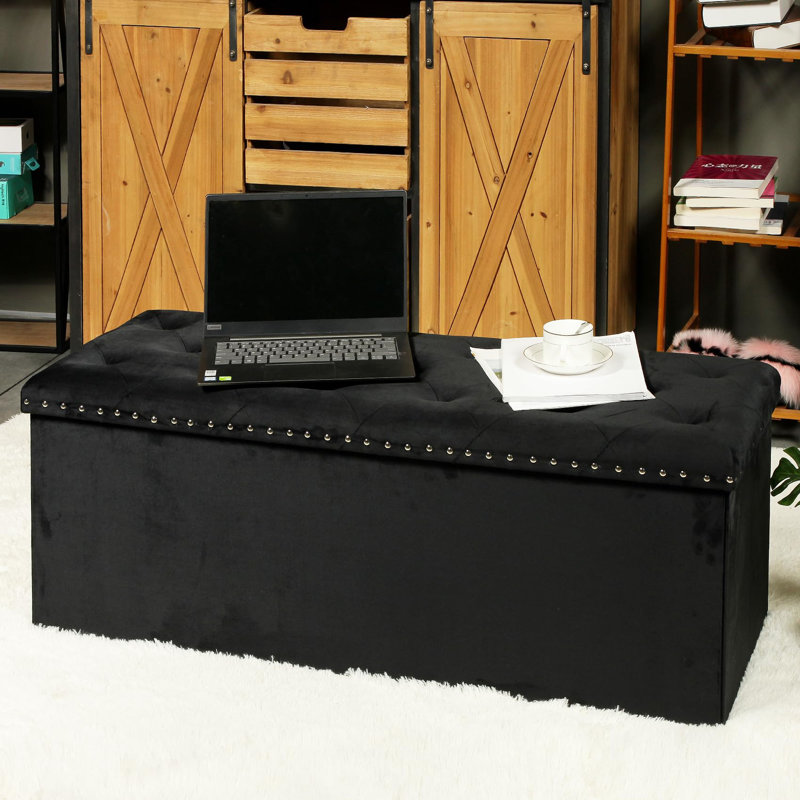 Melchora Storage Ottoman Bench, Folding Ottomans with Storage,Toy Chest Storage Boxes Footrest, Black