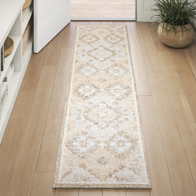 Tapis beige en laine touffeté à la main Megee, Tapis de couloir 2 pi 3 po x 9 pi