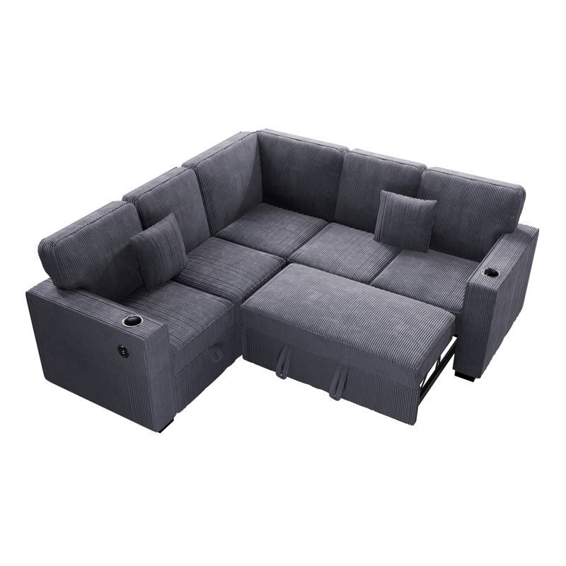 3-Piece Convertible Sectional, Dark Gray Corduroy