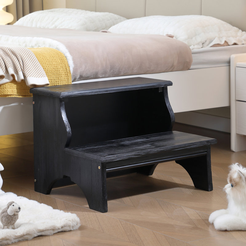 Tabouret 2 marches en bois massif, Black