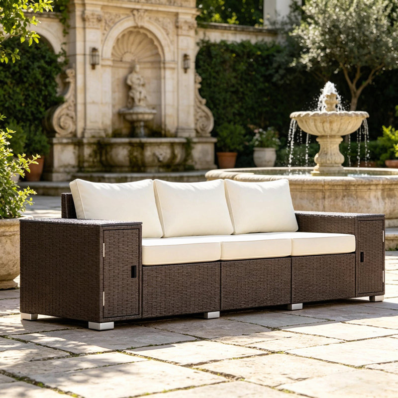 Canapé de jardin confortable, canapé de patio, canapé d'extérieur en osier 3 places