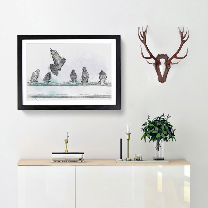 Pigeons - Picture Frame Graphic Art Print, Black Framed, 36cm H x 48cm W x 2cm D