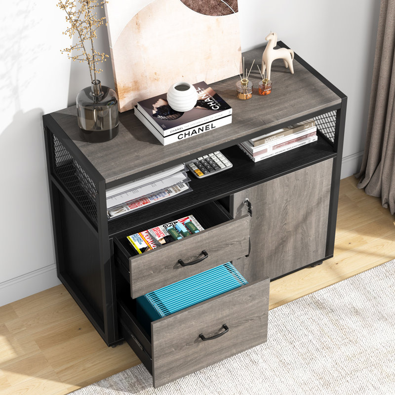 15.74"W X 29.92"H File Cabinet With Drawers, Grey