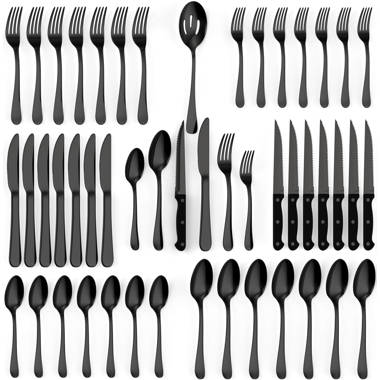 49piece Black Silverware Set with Organizer, Stainless Steel Flatware Set  for 8 with Drawer Tray, Kitchen Tableware Service Cutlery Matte Steak  Knives