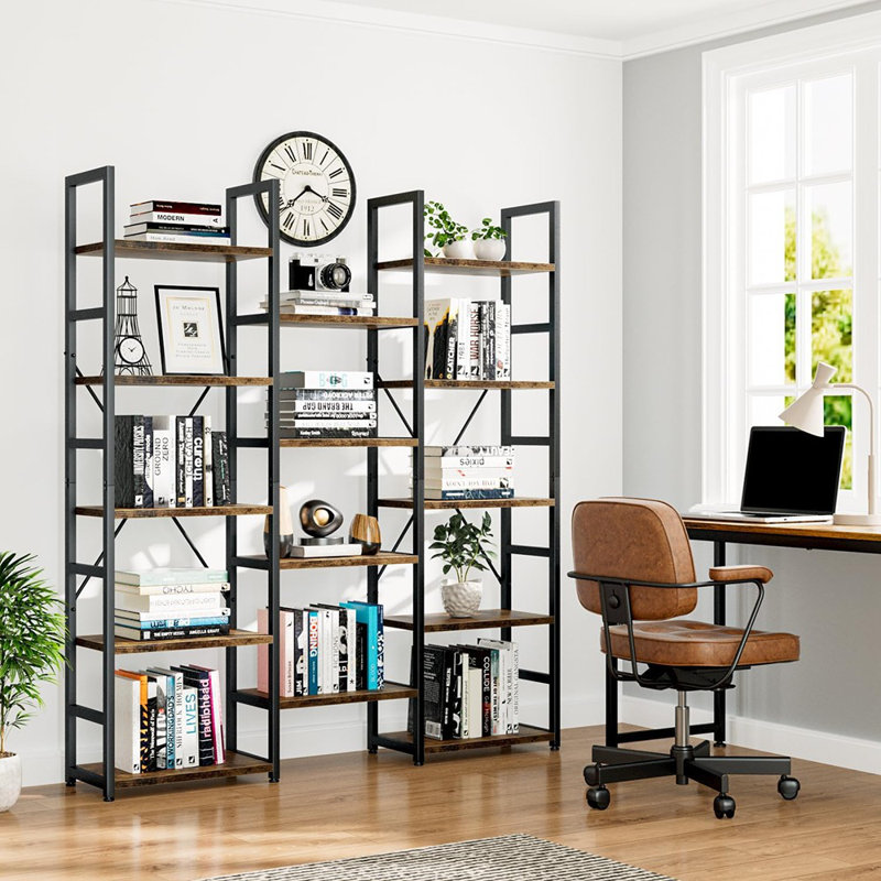 Bibliothèque avec 14 tablettes ouvertes, bibliothèque industrielle rustique réglable pour la chambre à coucher, le salon ou le bureau personnel