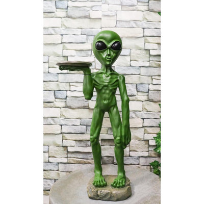 Bizarre Green ET Roswell UFO Alien Butler At Your Service Dish Stand Statue 25"H