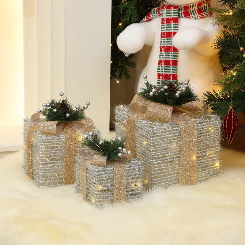 Ensemble de 3 boîtes-cadeaux décoratives de Noël avec lumières