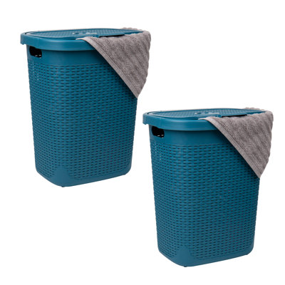  Panier à linge mince 50 L, panier à linge, couvercle, plastique, L 17,65 po x l 13,75 po x H 21 po
