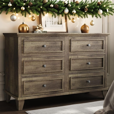 6 Drawer Dresser for Bedroom, Modern Wide Storage Organizer, Chest of Drawers with Metal Handles for Hallway, Entryway, Living Room, Home Office