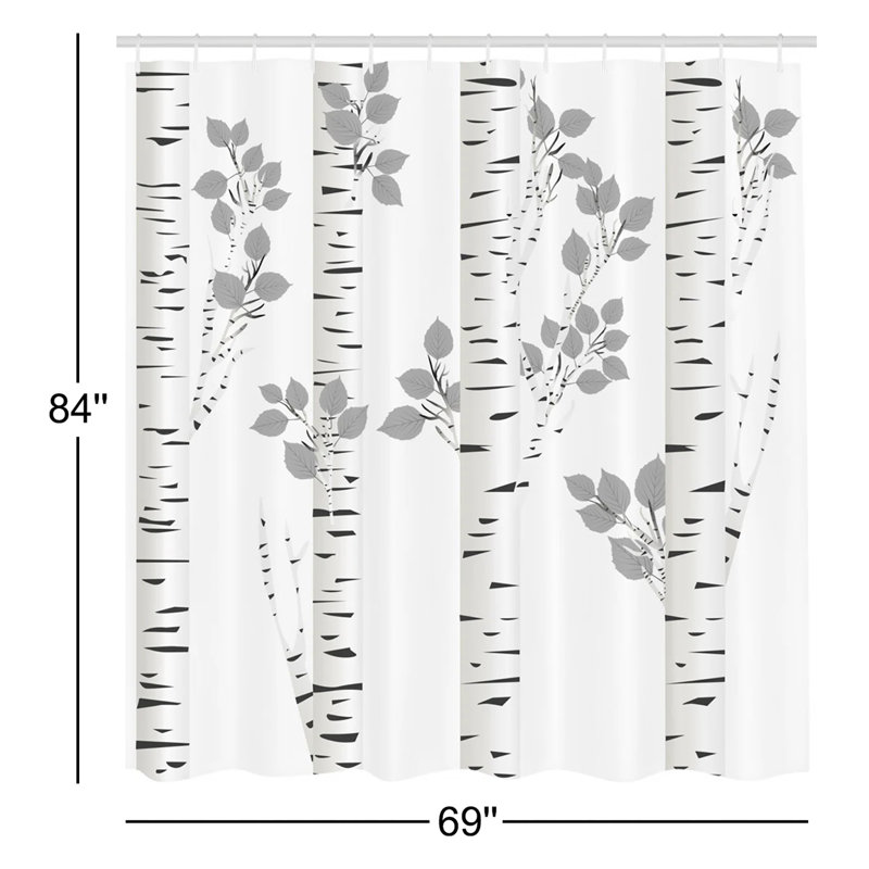 Ensemble de rideau de douche et crochets Birch Tree, H 84 po x l 69 po