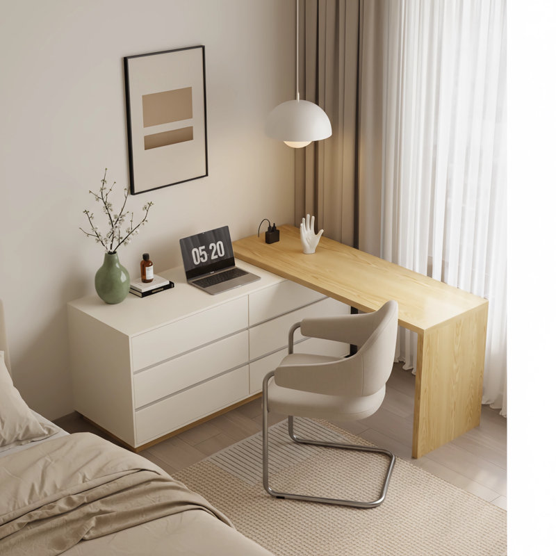L-Shaped Corner Desk With 6 Drawers Reversible Computer Desk With Storage Home Office Writing Study Bedroom Vanity Executive Workstation