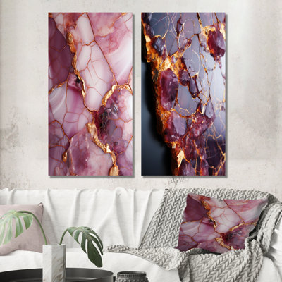 «Pink and Gold Marble River IV», ensemble de 2 impressions sur toile abstraites