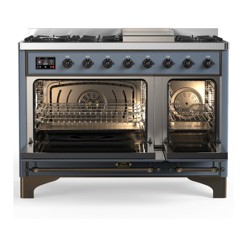 Majestic III Series 48 Inch Dual Fuel Range with 5 Sealed Burners, Griddle, Frenchtop in Matte Graphite (Liquid Propane, Burnished Trim)