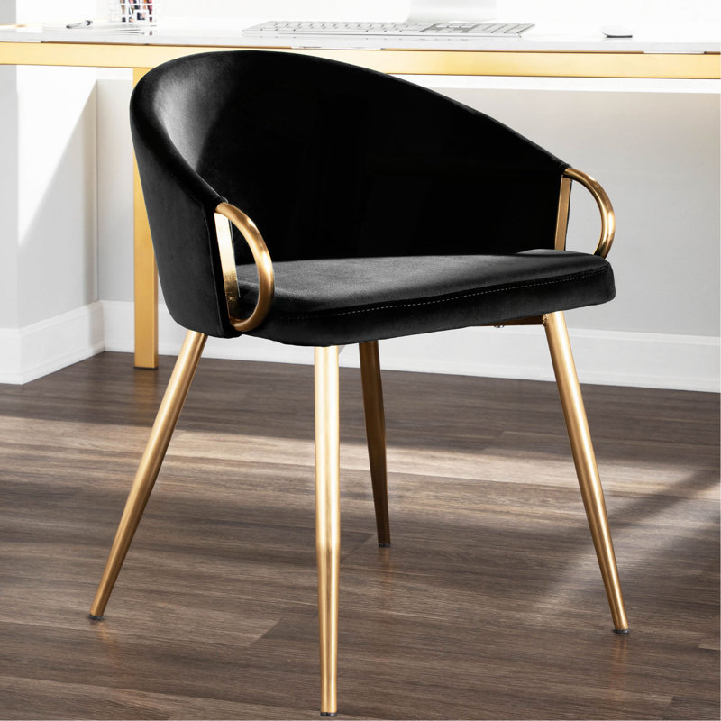 Chaise en métal et similicuir, Noir, Doré