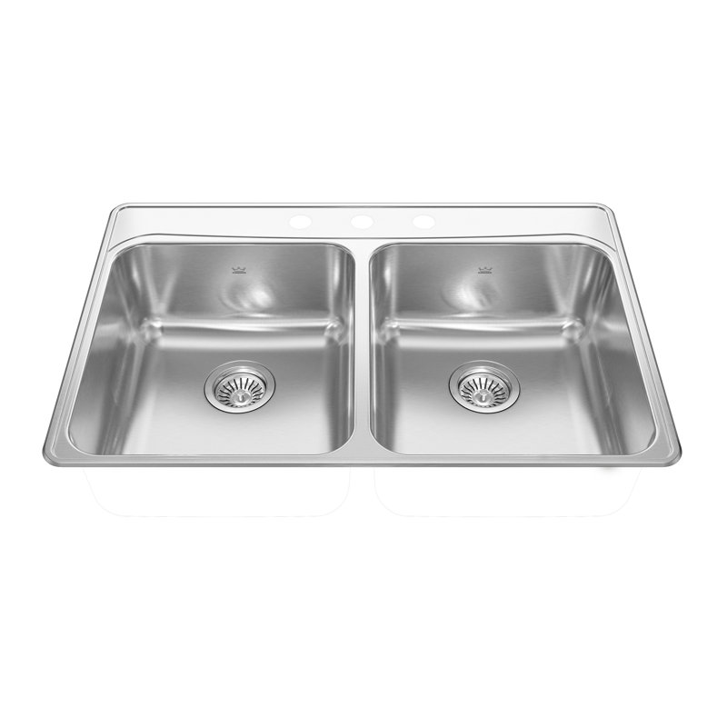 Creemore 33'' L Double Bowl Stainless Steel Kitchen Sink, 3 hole