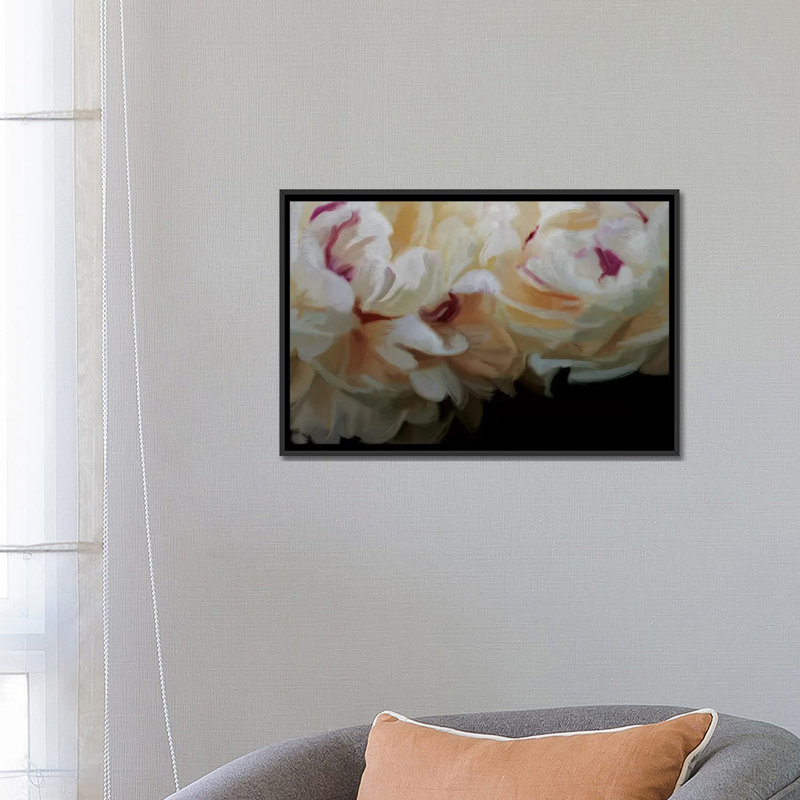 « ivoire fleur », reproduction sur toile, H 18 po x l 26 po x P 1,5 po, Toile avec cadre noir, Pas de tapis