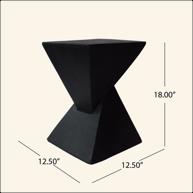 Table d'appoint charmante en béton léger avec structure en forme de sablier torsadé, Noir