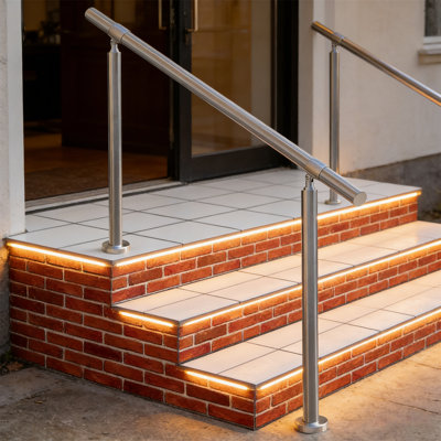 Outdoor Handrail, Stainless Steel Transition Handrail With Installation Kit, Silver Porch Staircase Handrail, Suitable For Concrete Brick Or Wooden Steps