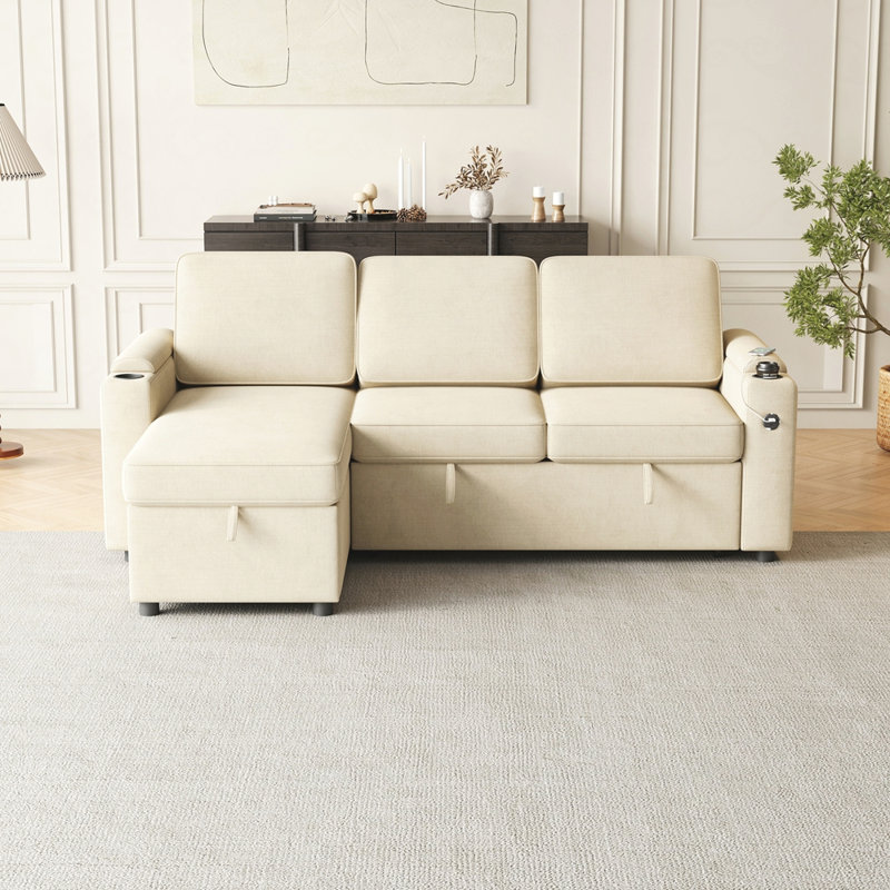 Canapé à accoudoirs carrés 85,8 po, Polyester beige