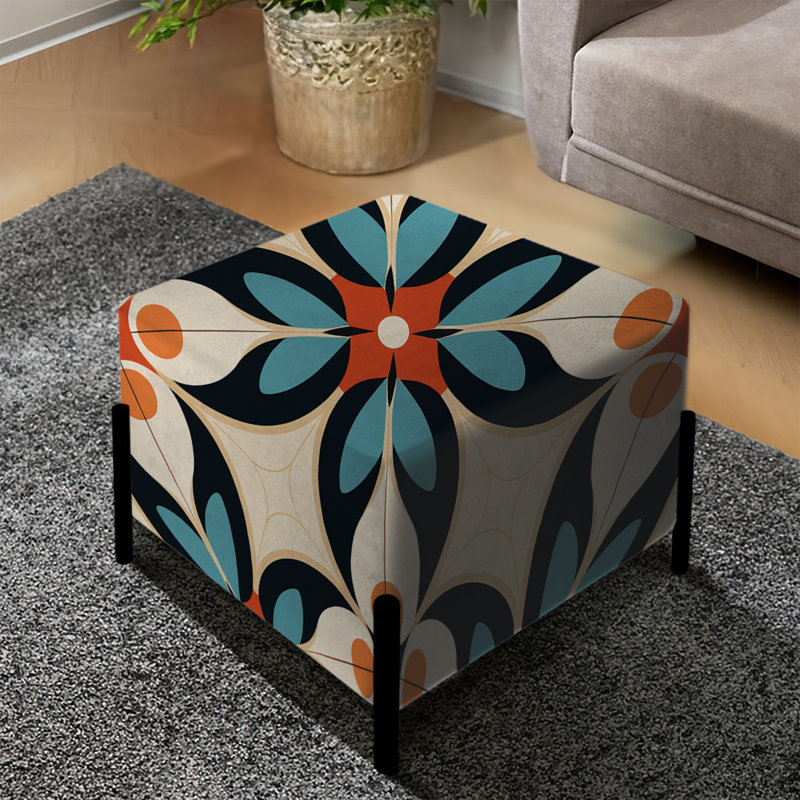 Asian Zen Beige and Orange Tiles - Repose-pieds carré damassé