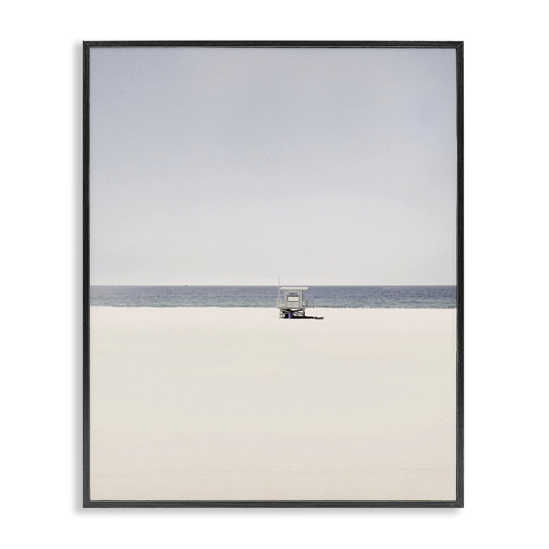 «Distant California Beach Hut», estampe numérique, design par Gemma Bardot, H 14 po x l 11 po, Giclée encadrée noir minuit