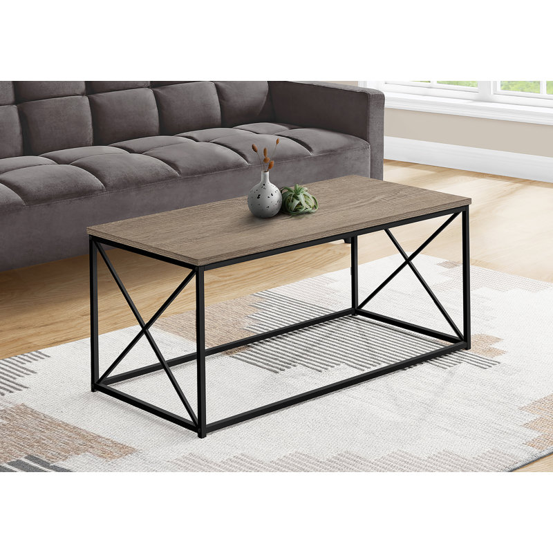 Table basse, accent, cocktail, rectangulaire, stratifié brun, métal noir, Taupe, Bois