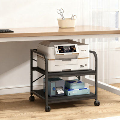 2-Tier Under Desk Printer Stand With Storage, Height-Adjustable Rolling Cart With Locking Wheels For Heavy-Duty Printers And Office Equipment