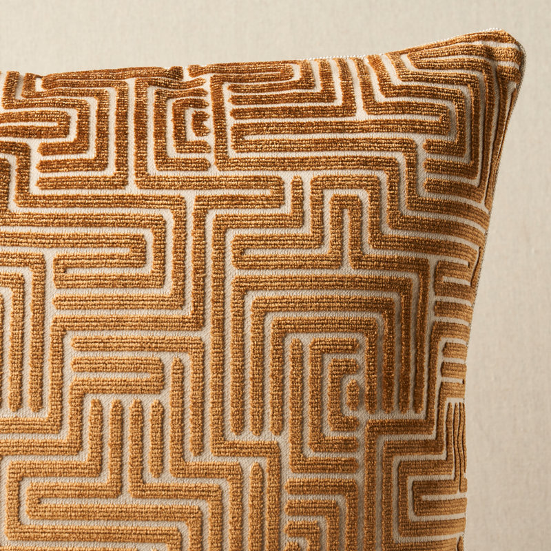 Lisboa Velvet Pillow, 18" H x 18" W, Gold Geometric