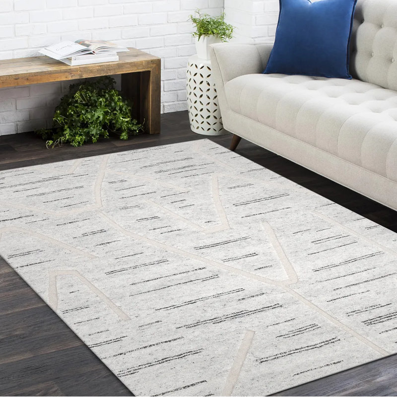 Tapis en laine / coton noué à la main Nordin gris clair, Rectangle 9 pi x 12 pi