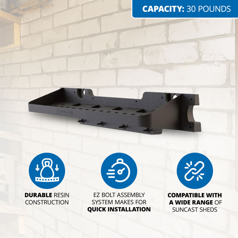Suncast 25 in. W x 8 in. D Resin Shed Shelf with EZ Bolt Attachment, Made in the USA