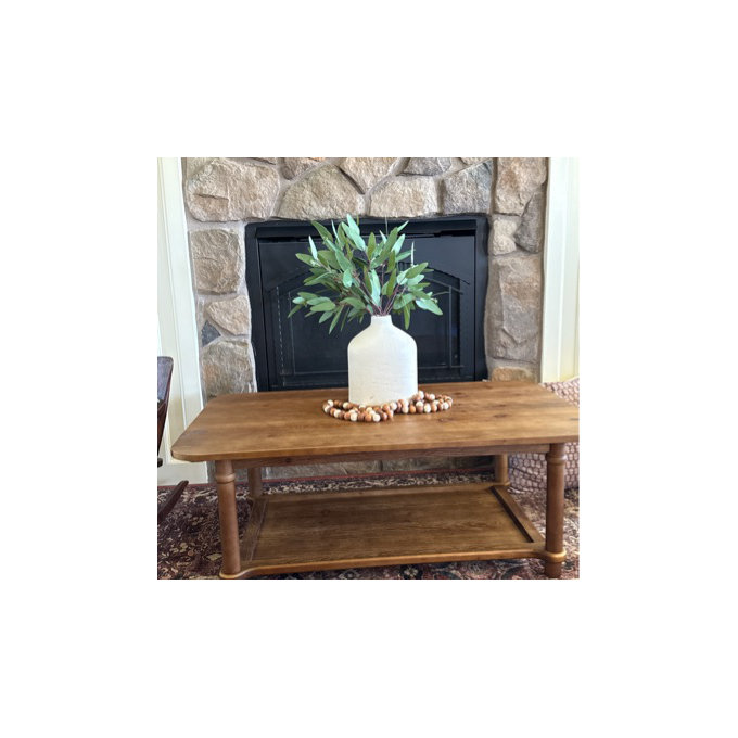 47" Solid Wood Coffee Table, Modern Farmhous Center Table with 2-Tier Storage - Walnut