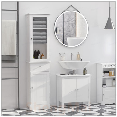Slim Bathroom Storage Cabinet with Acrylic Door, Drawer, and Shelves for Narrow Spaces