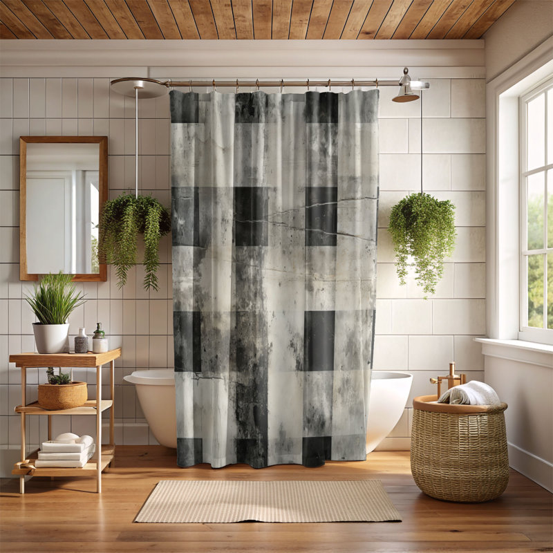 Worn Checks - Rideau de douche Premium, H 74 po x l 71 po