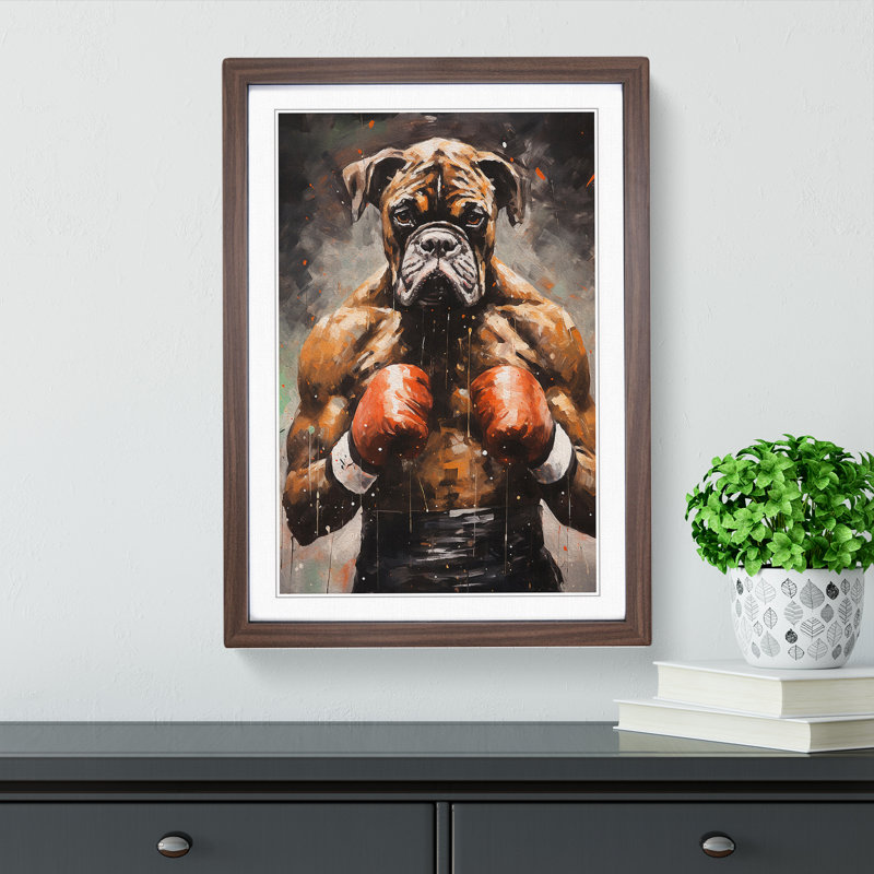 Boxer Dog Action Painting - Framed Print, 64cm H x 46cm W x 2cm D, Walnut Framed